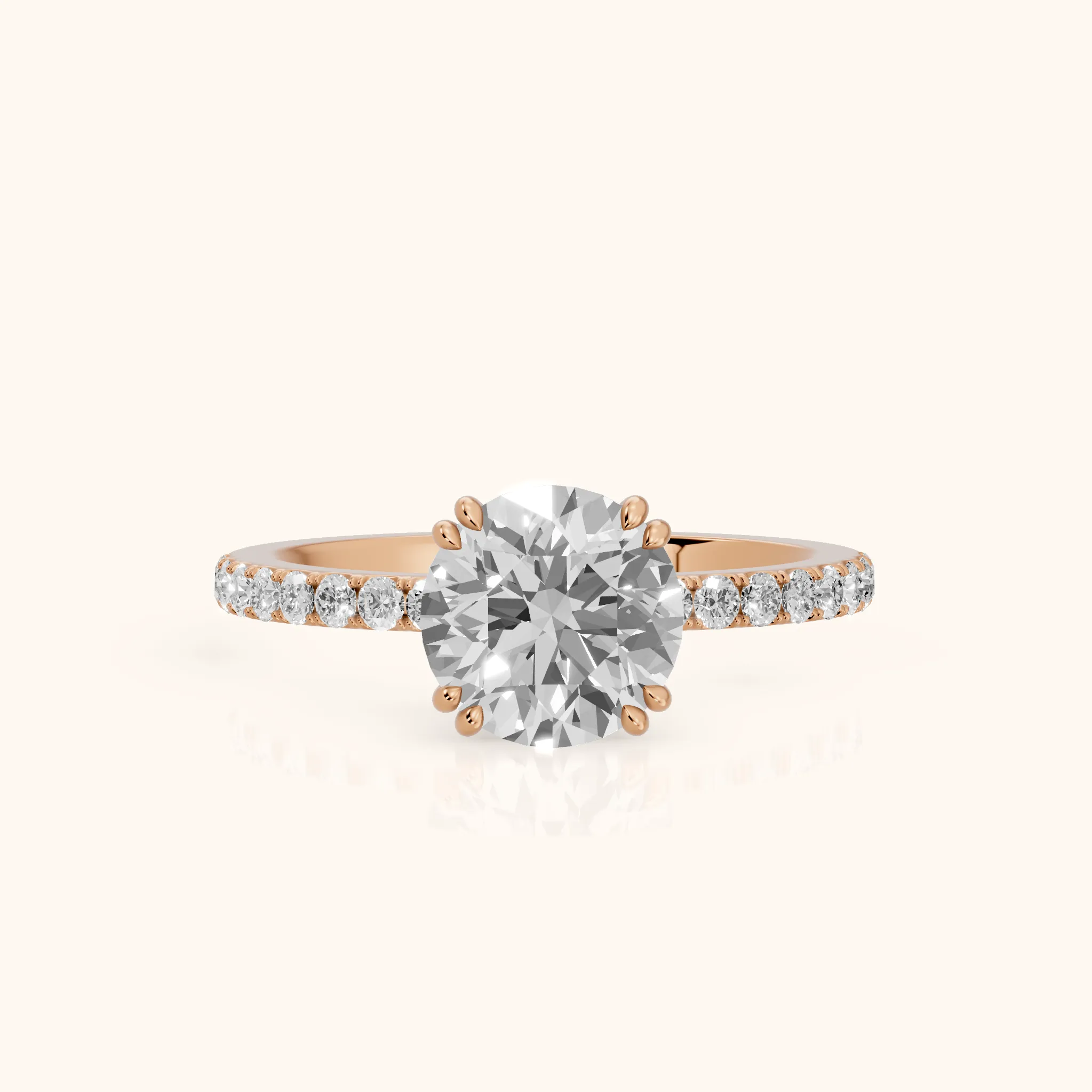 Novara Solitaire Pavé Round Diamond Ring in Rose Gold — view 1
