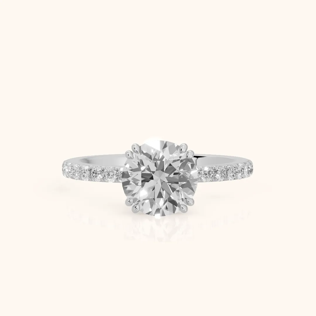 Novara Solitaire Pavé Round Diamond Ring in Silver — view 2