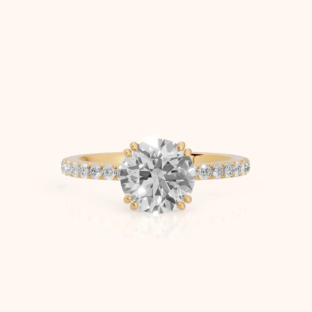 Novara Solitaire Pavé Round Diamond Ring in Yellow Gold — view 2