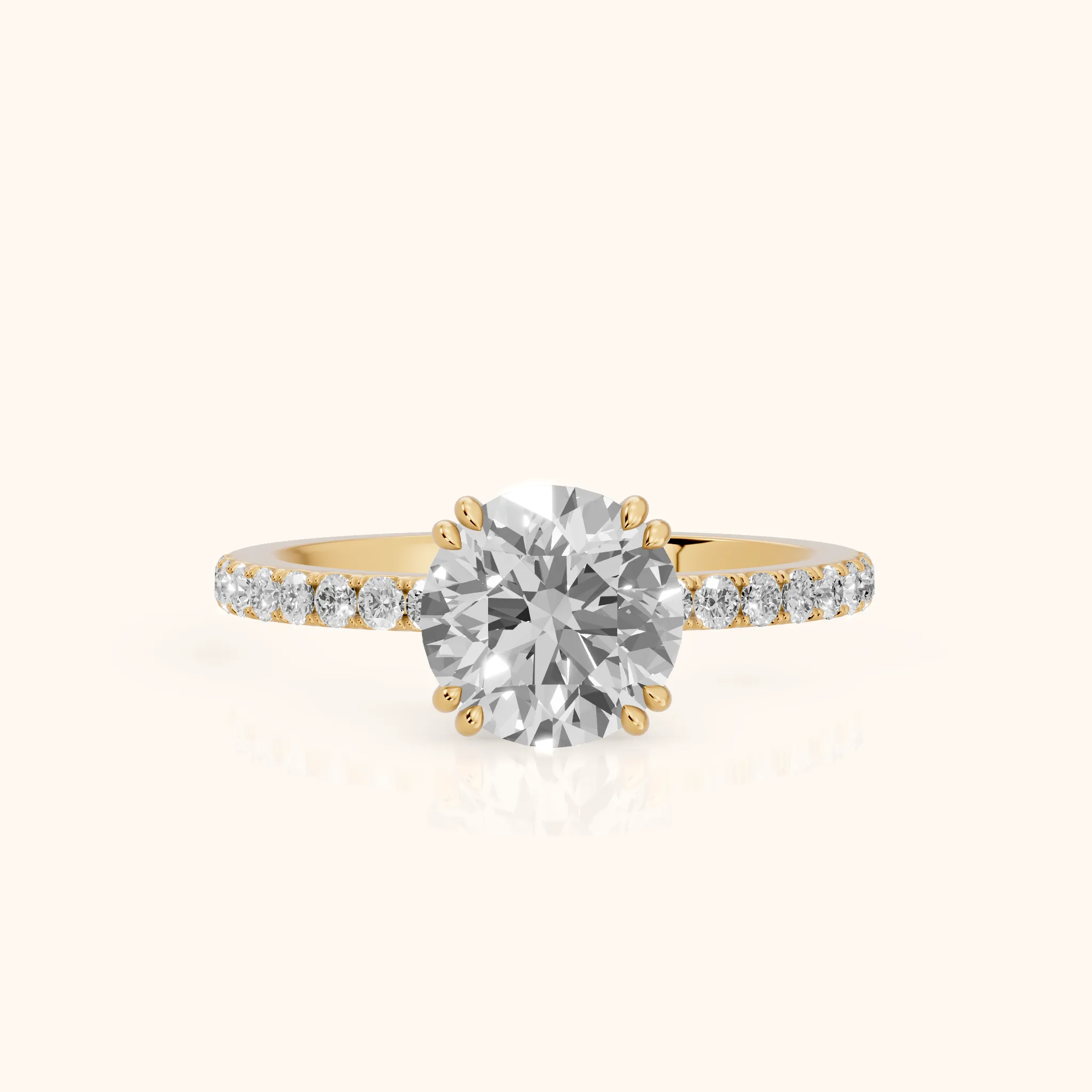 Novara Solitaire Pavé Round Diamond Ring in Yellow Gold — view 1