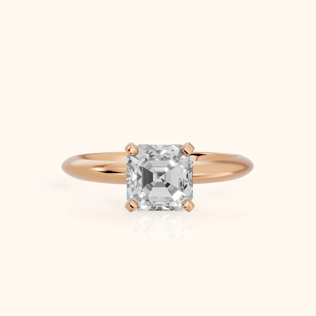 Wren Solitaire Asscher Diamond Ring in Rose Gold — view 2