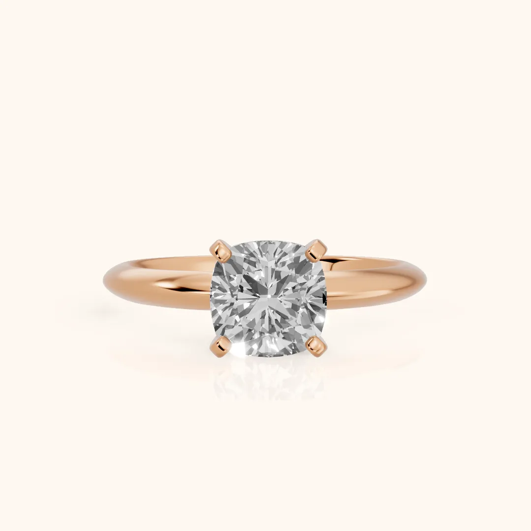 Wren Solitaire Cushion Diamond Ring in Rose Gold — view 2