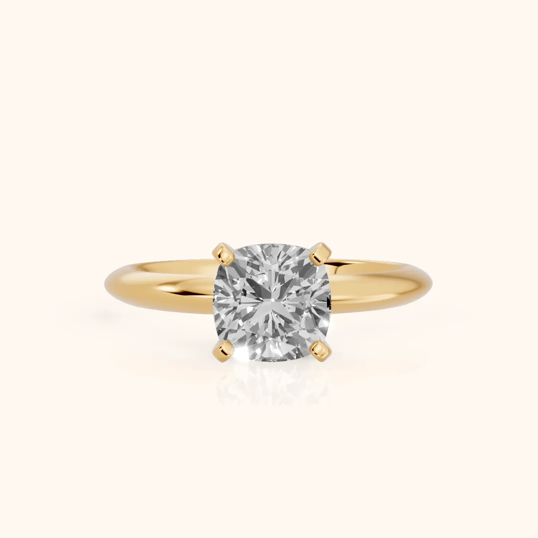 Wren Solitaire Cushion Diamond Ring in Yellow Gold — view 2