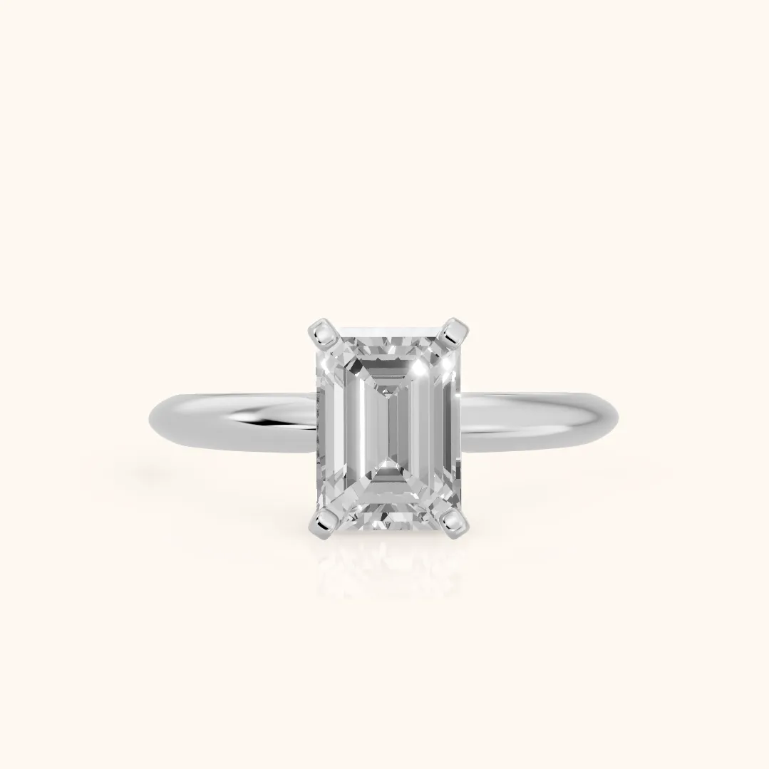 Wren Solitaire Emerald Diamond Ring in White Gold — view 2