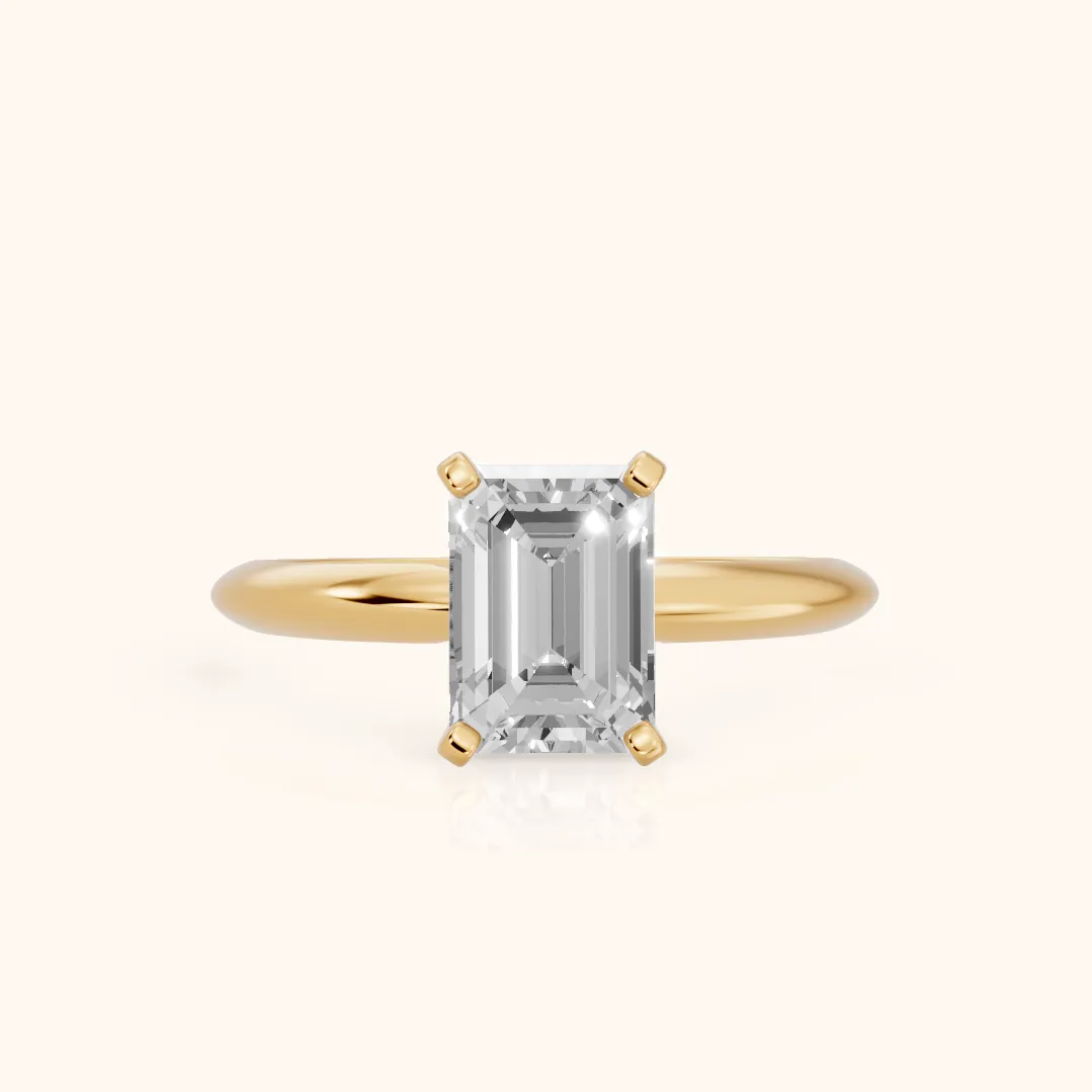 Wren Solitaire Emerald Diamond Ring in Yellow Gold — view 2