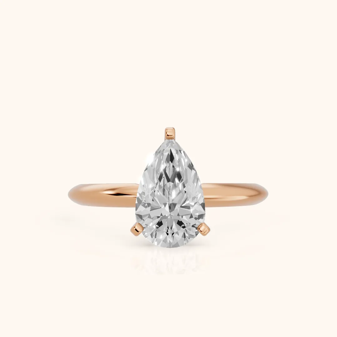Wren Solitaire Pear Diamond Ring in Rose Gold — view 2