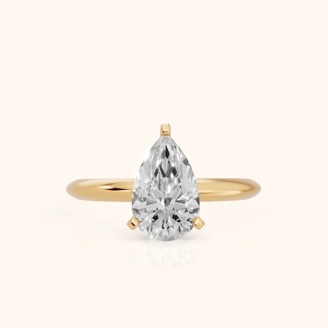 Wren Solitaire Pear Diamond Ring in Yellow Gold — view 2