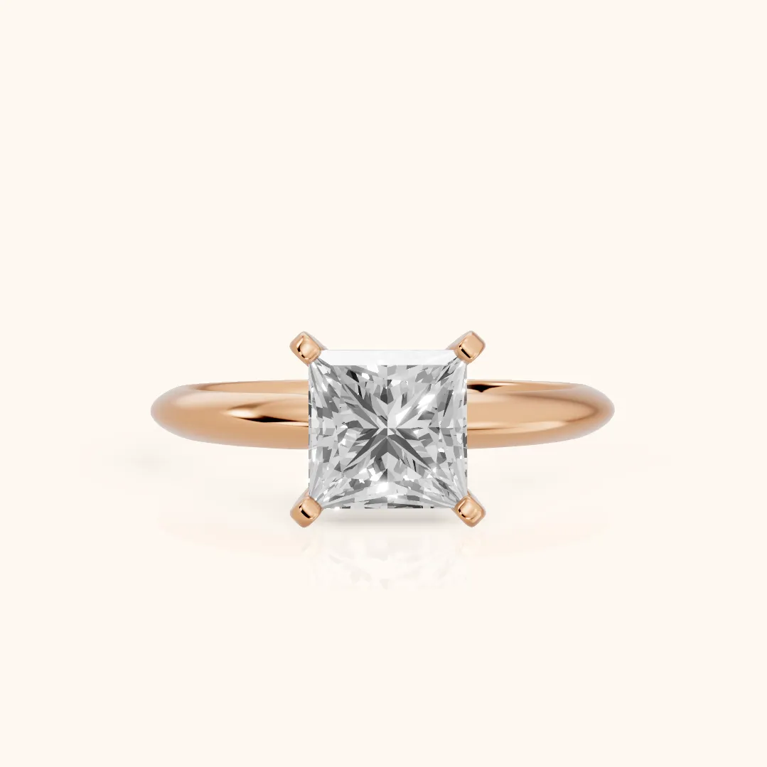 Wren Solitaire Princess Diamond Ring in Rose Gold — view 2