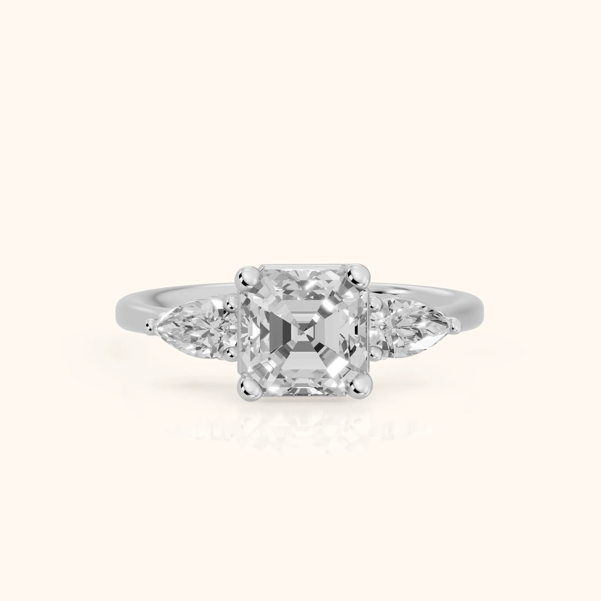 Faye Three-Stone Trellis Asscher Diamond Ring in Silver — view 1