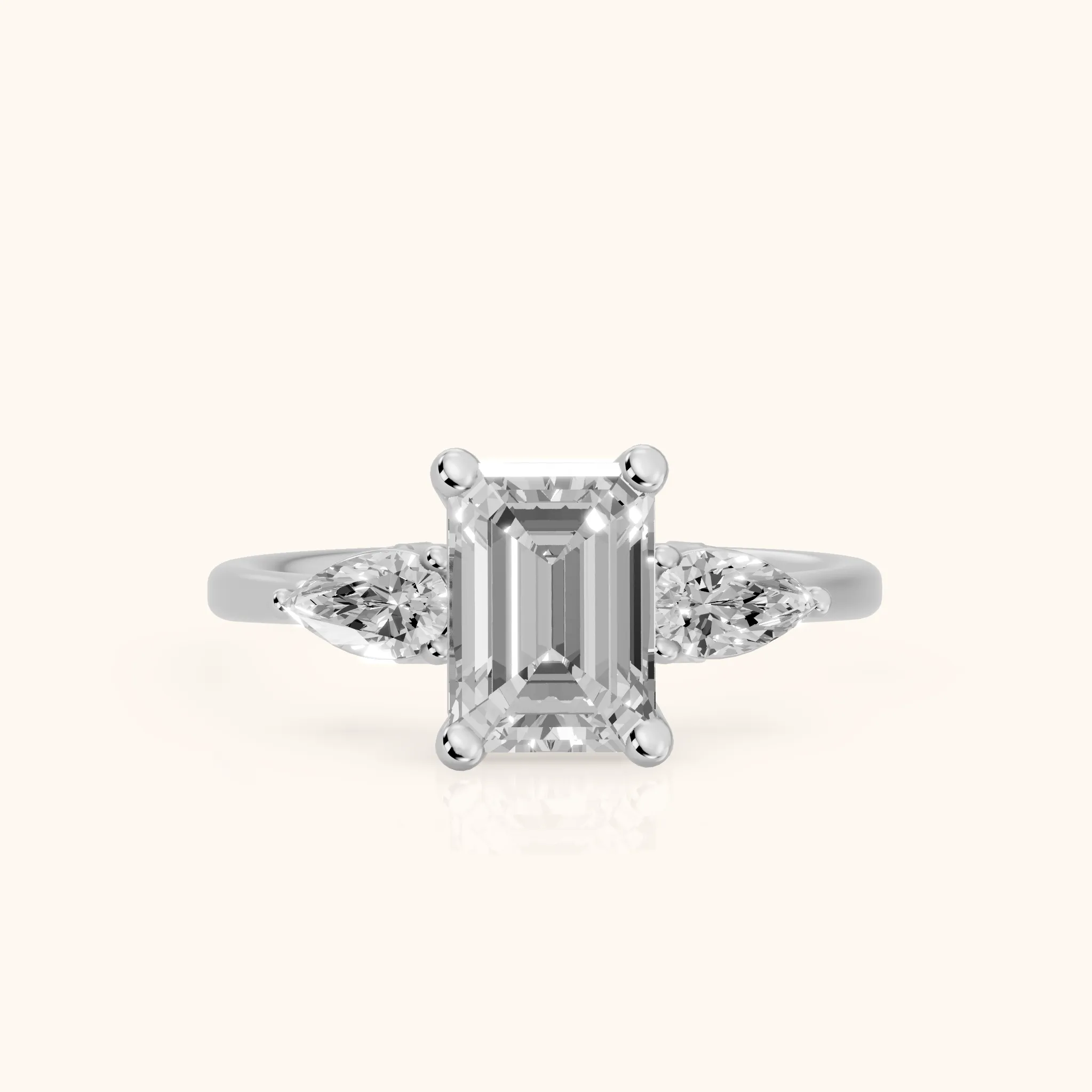 Faye Three-Stone Trellis Emerald Diamond Ring in Silver — view 1