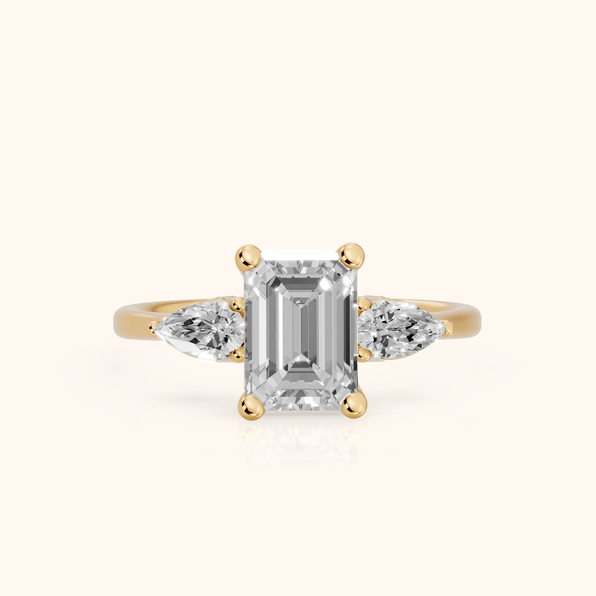 Faye Three-Stone Trellis Emerald Diamond Ring in Yellow Gold — view 1