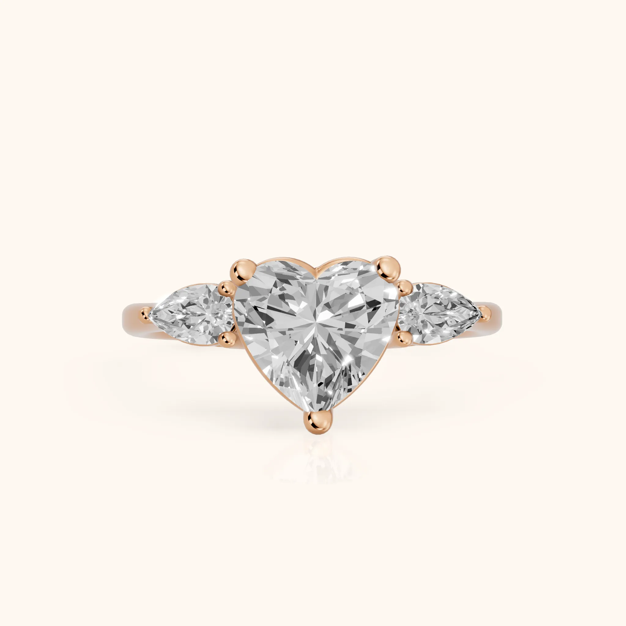 Faye Three-Stone Trellis Heart Diamond Ring in Rose Gold — view 1