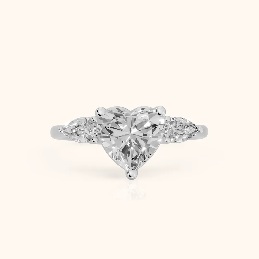 Faye Three-Stone Trellis Heart Diamond Ring in Silver — view 2