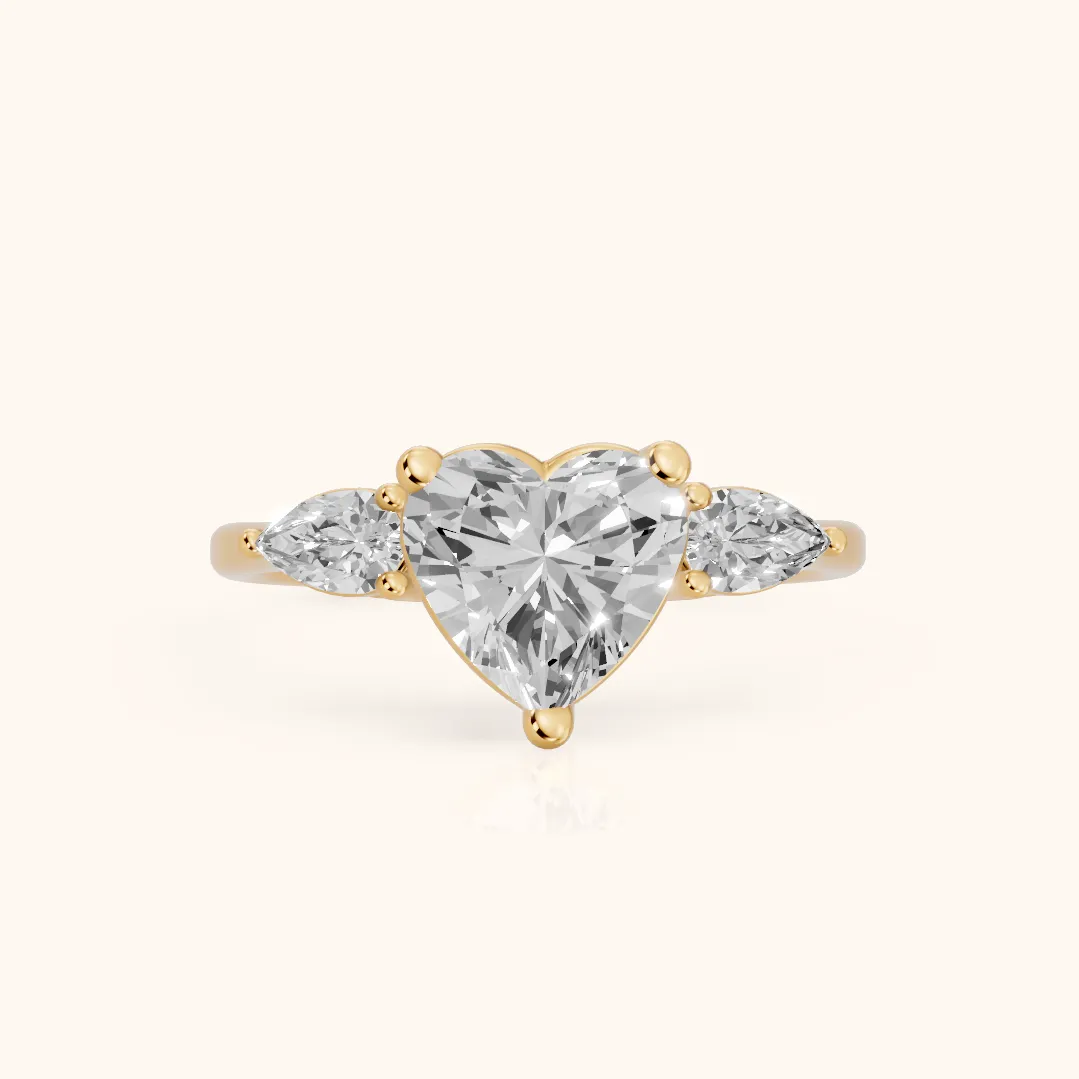 Faye Three-Stone Trellis Heart Diamond Ring in Yellow Gold — view 2
