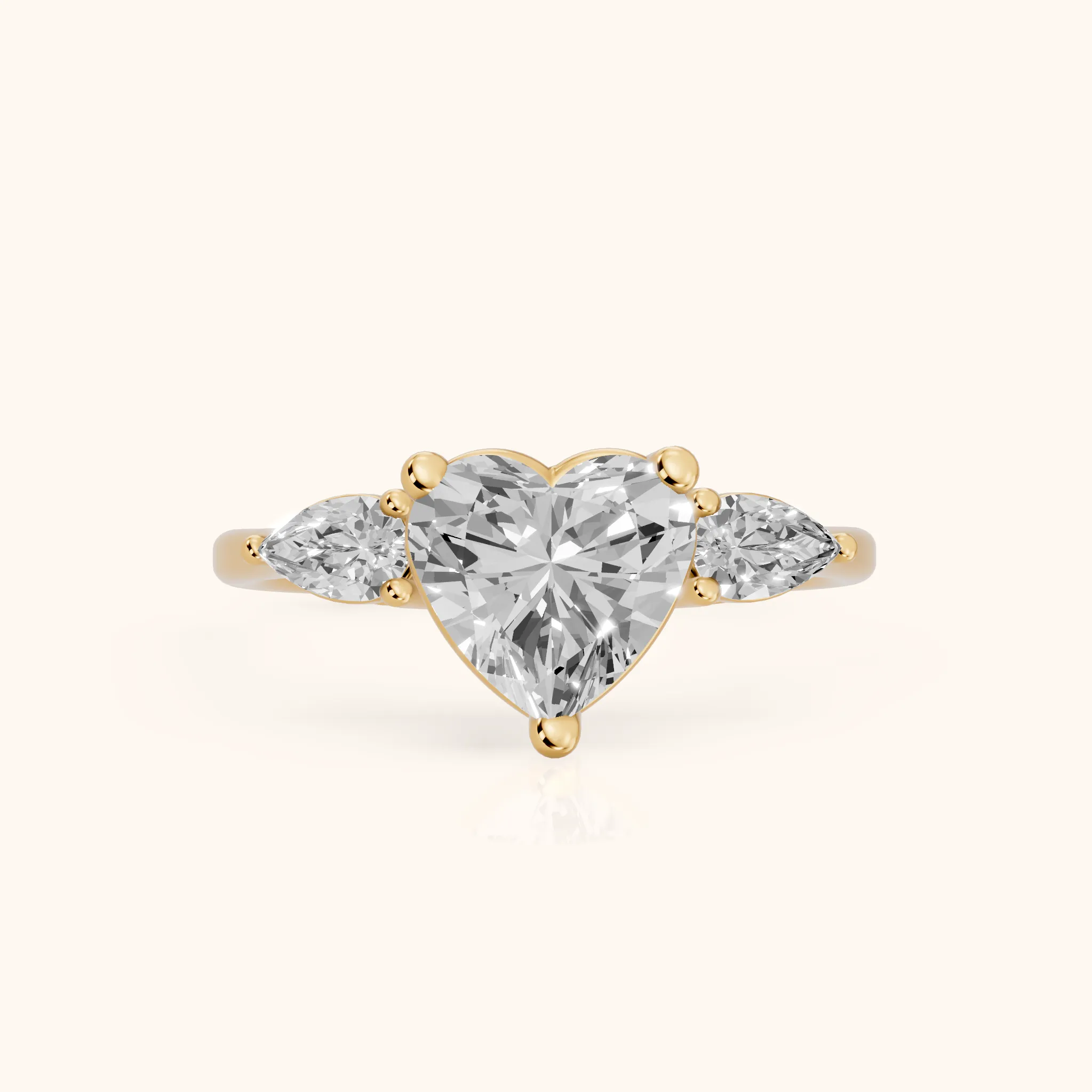 Faye Three-Stone Trellis Heart Diamond Ring in Yellow Gold — view 1