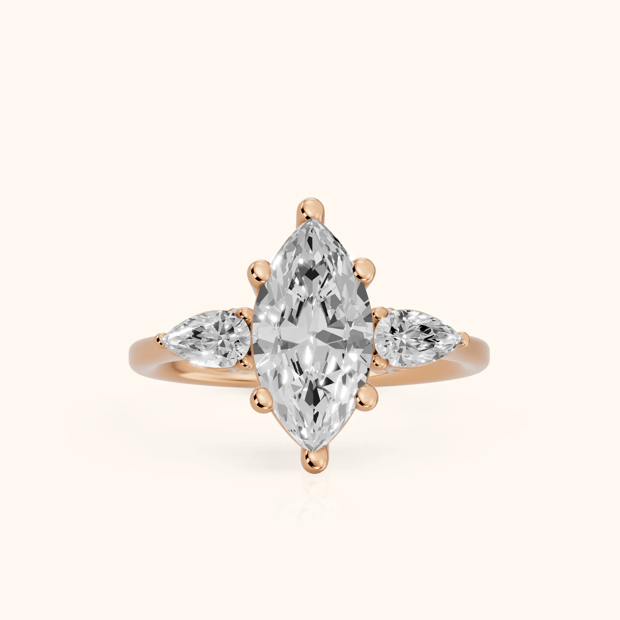 Faye Three-Stone Trellis Marquise Diamond Ring in Rose Gold — view 1