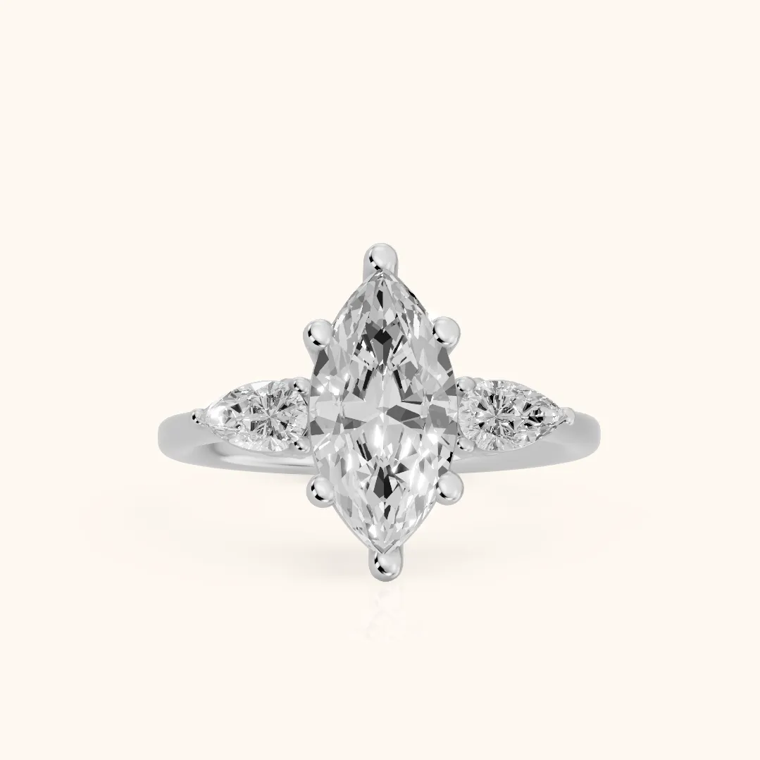 Faye Three-Stone Trellis Marquise Diamond Ring in Silver — view 2