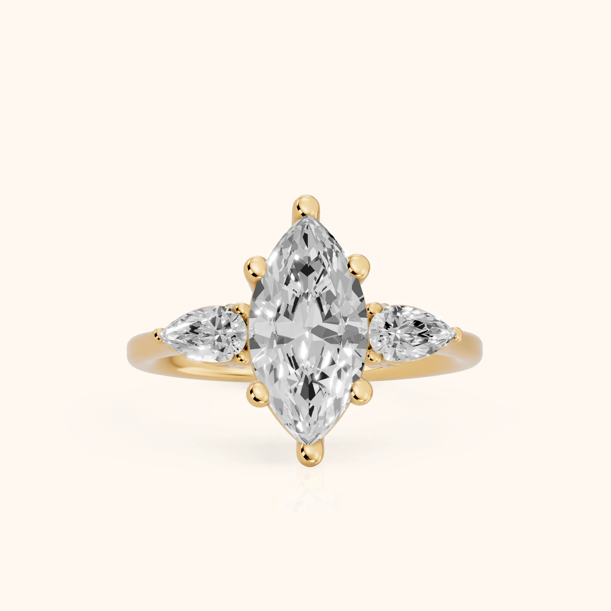 Faye Three-Stone Trellis Marquise Diamond Ring in Yellow Gold — view 1