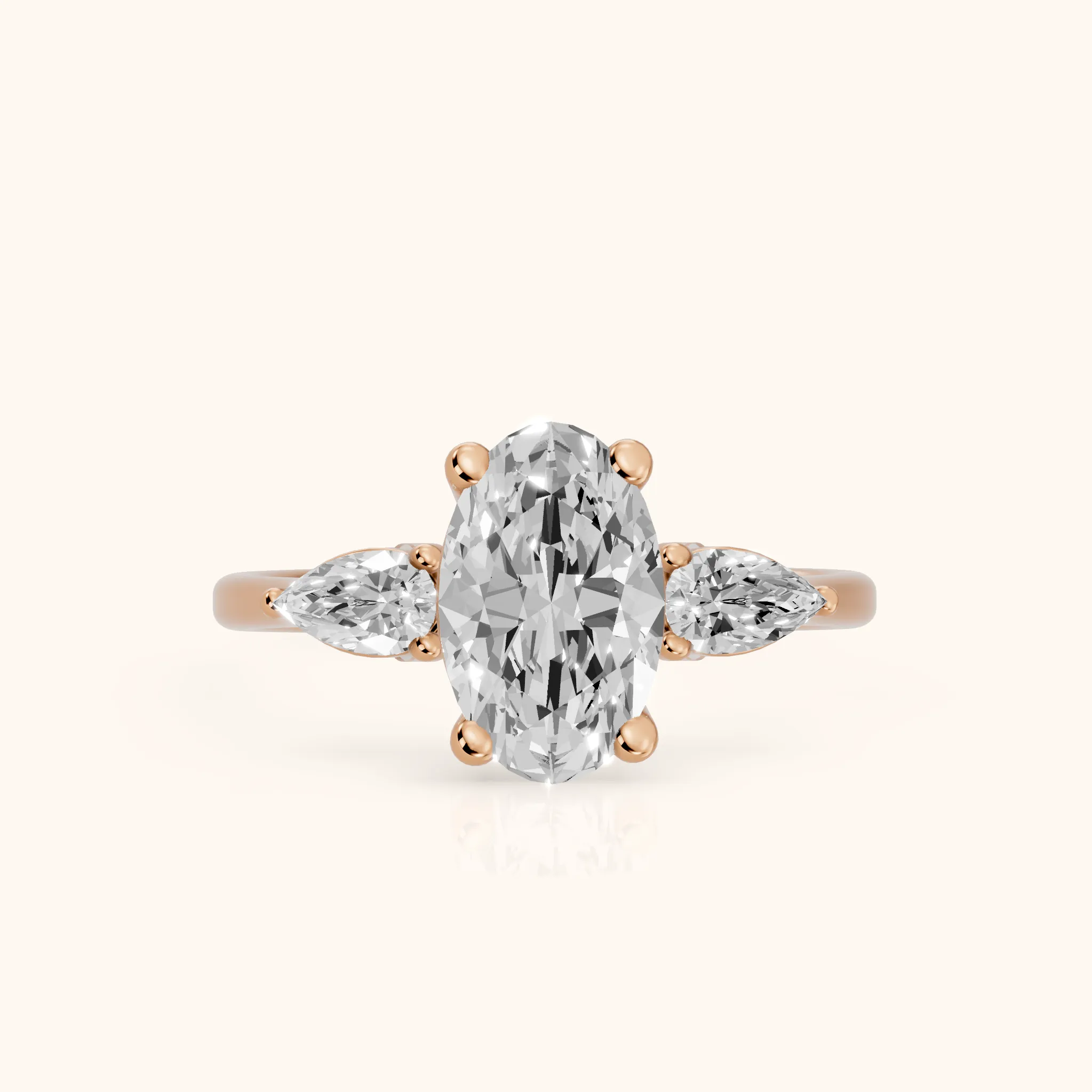 Faye Three-Stone Trellis Oval Diamond Ring in Rose Gold — view 1