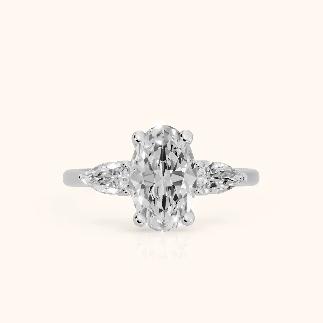 Faye Three-Stone Trellis Oval Diamond Ring in Silver — view 2