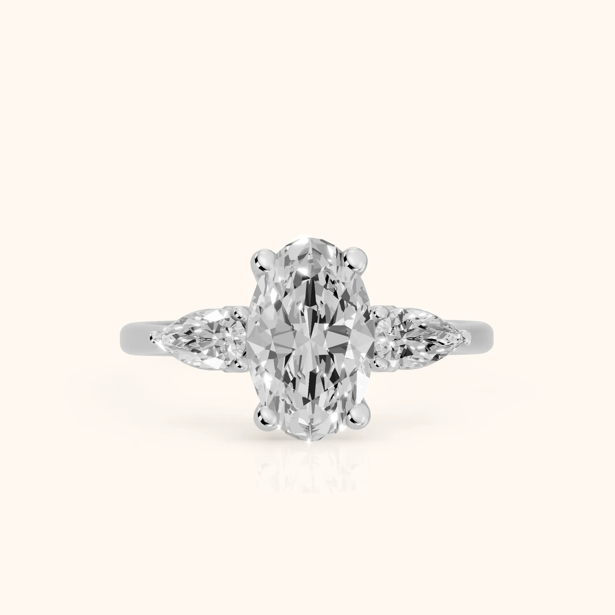 Faye Three-Stone Trellis Oval Diamond Ring in Silver — view 1