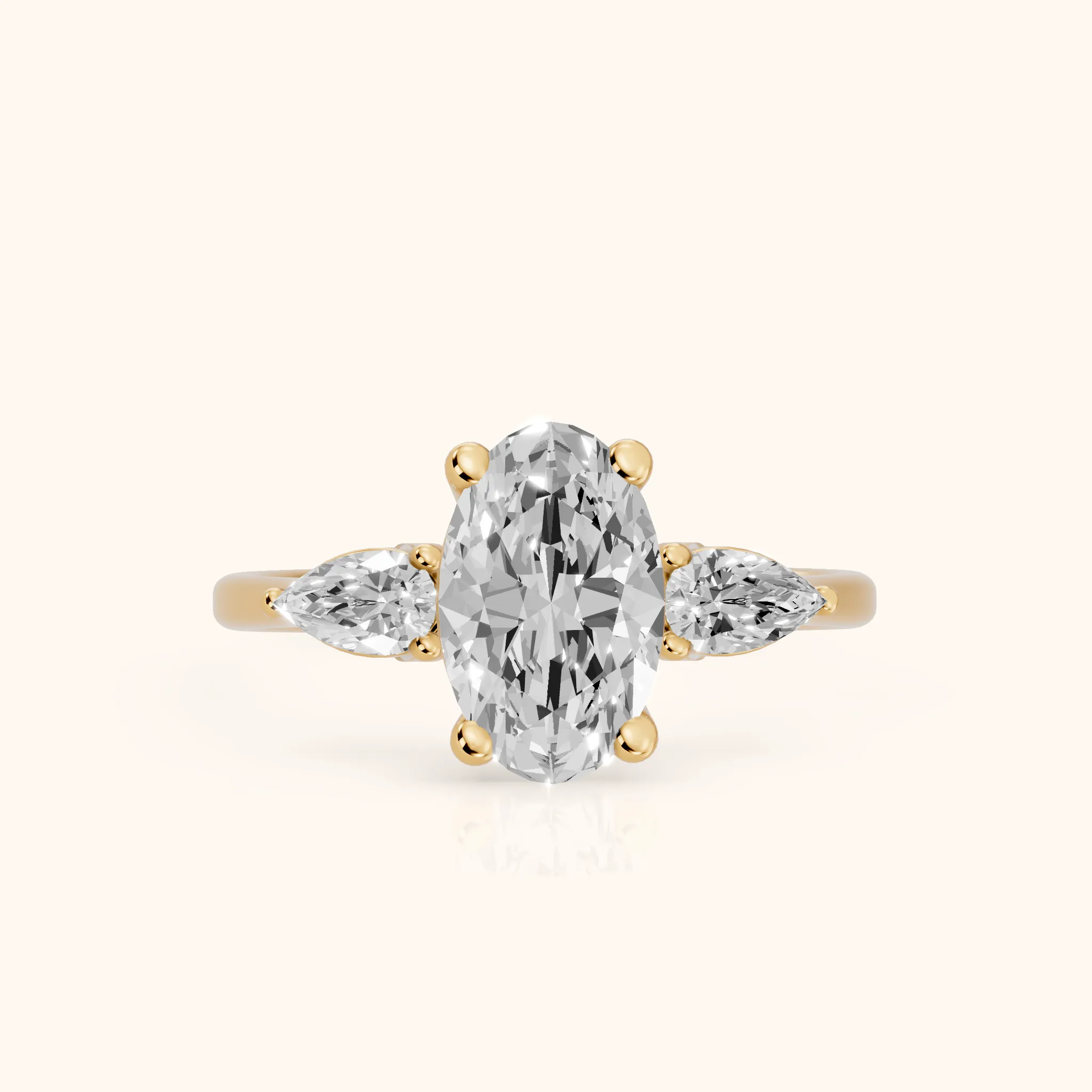 Faye Three-Stone Trellis Oval Diamond Ring in Yellow Gold — view 1