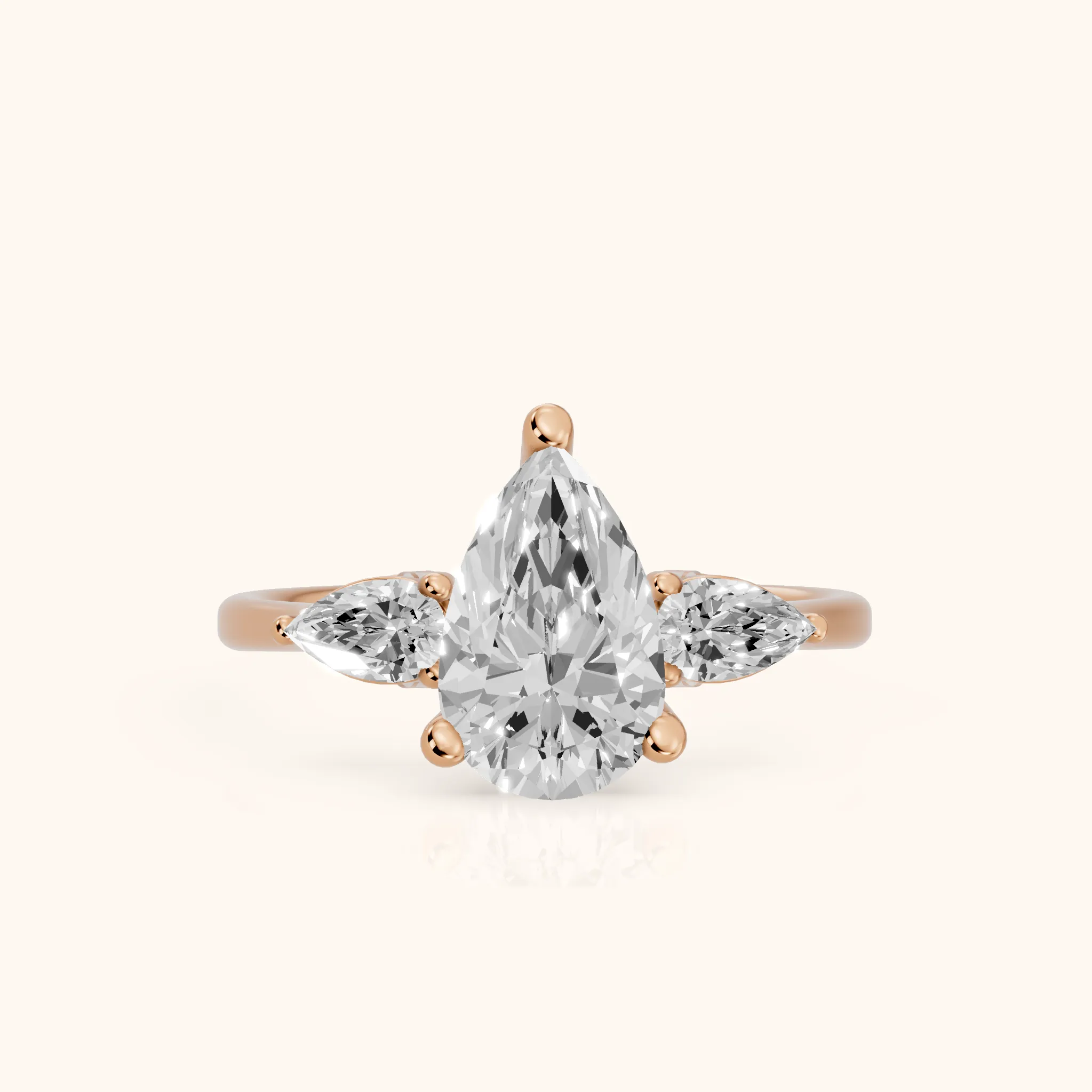Faye Three-Stone Trellis Pear Diamond Ring in Rose Gold — view 1