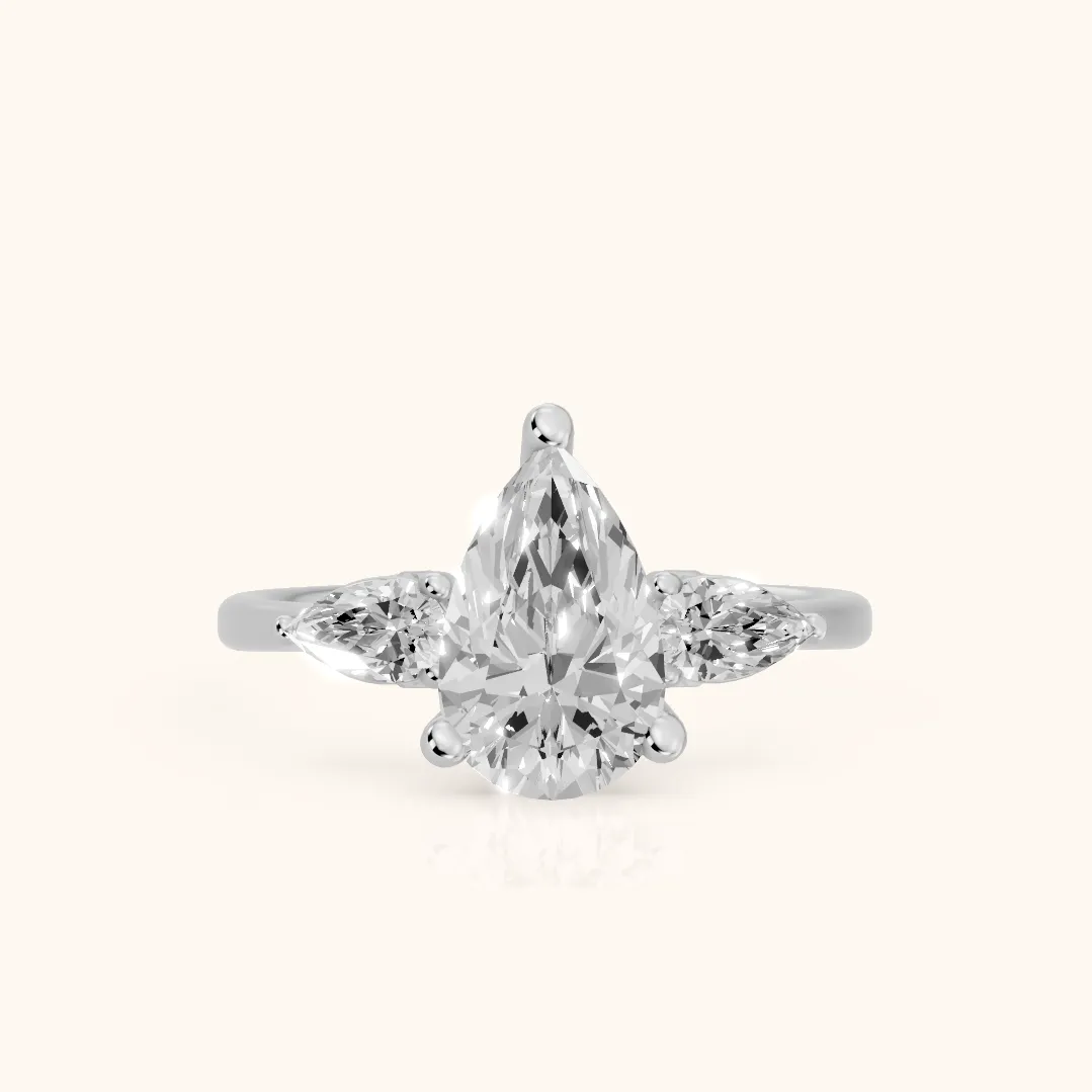 Faye Three-Stone Trellis Pear Diamond Ring in Silver — view 2