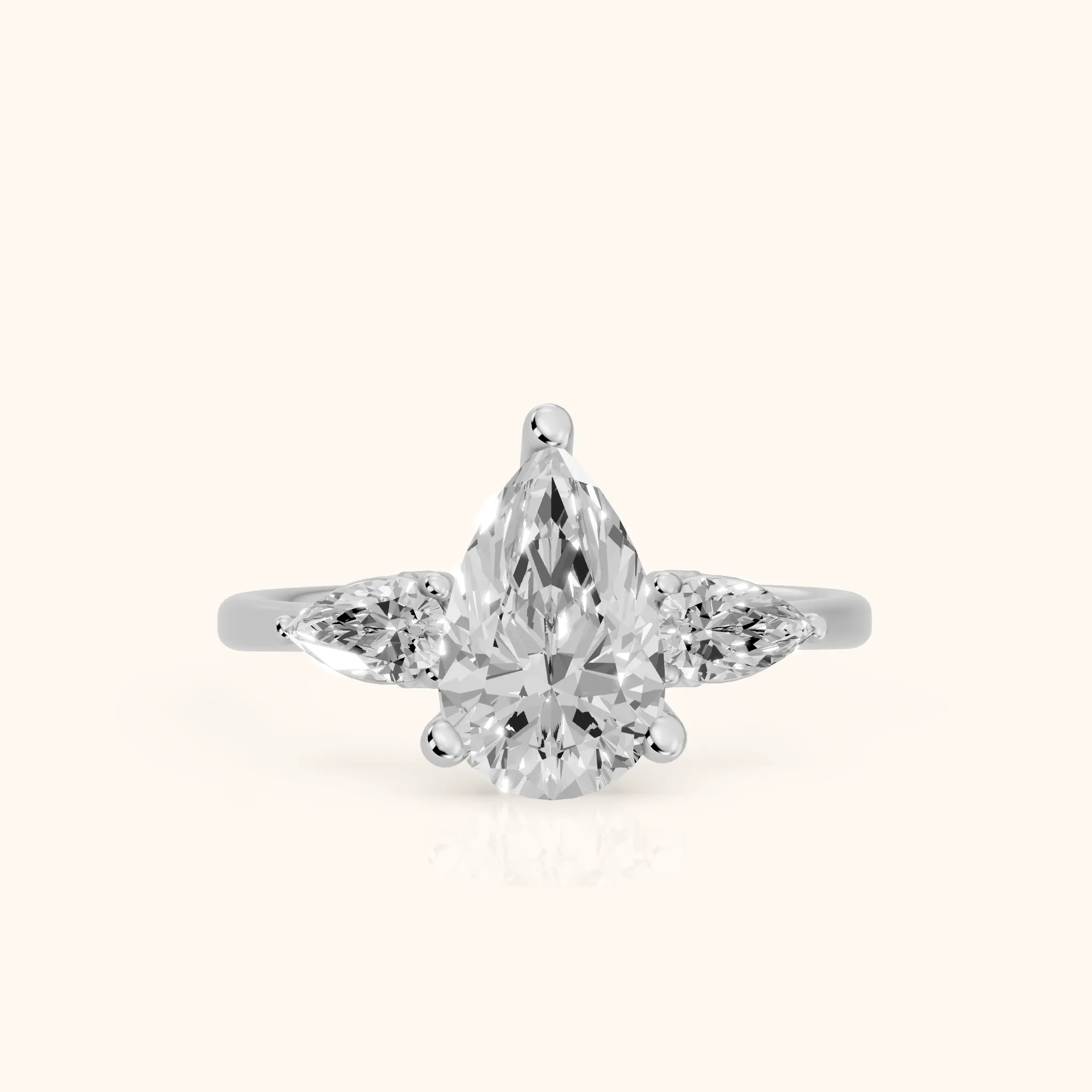 Faye Three-Stone Trellis Pear Diamond Ring in Silver — view 1