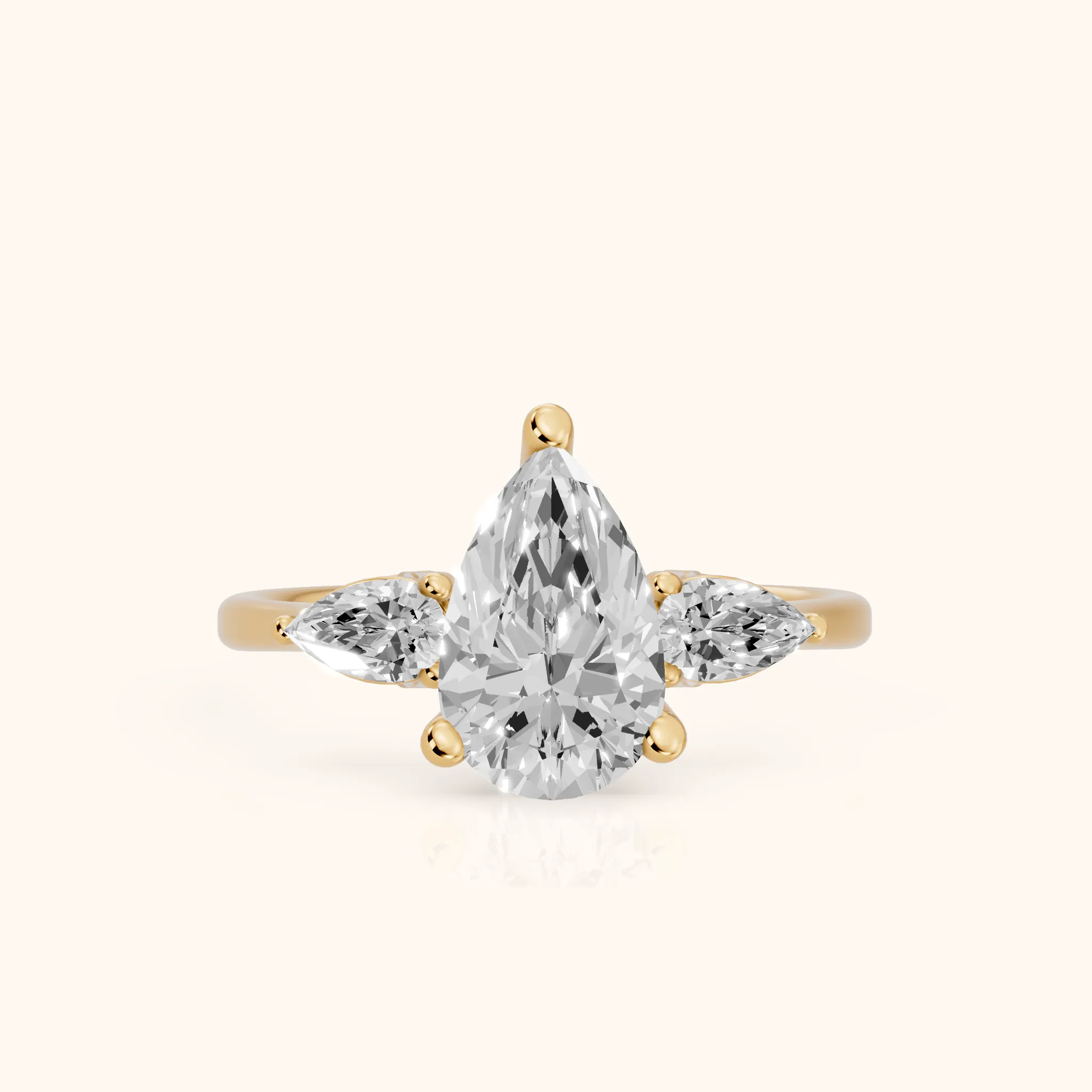 Faye Three-Stone Trellis Pear Diamond Ring in Yellow Gold — view 1