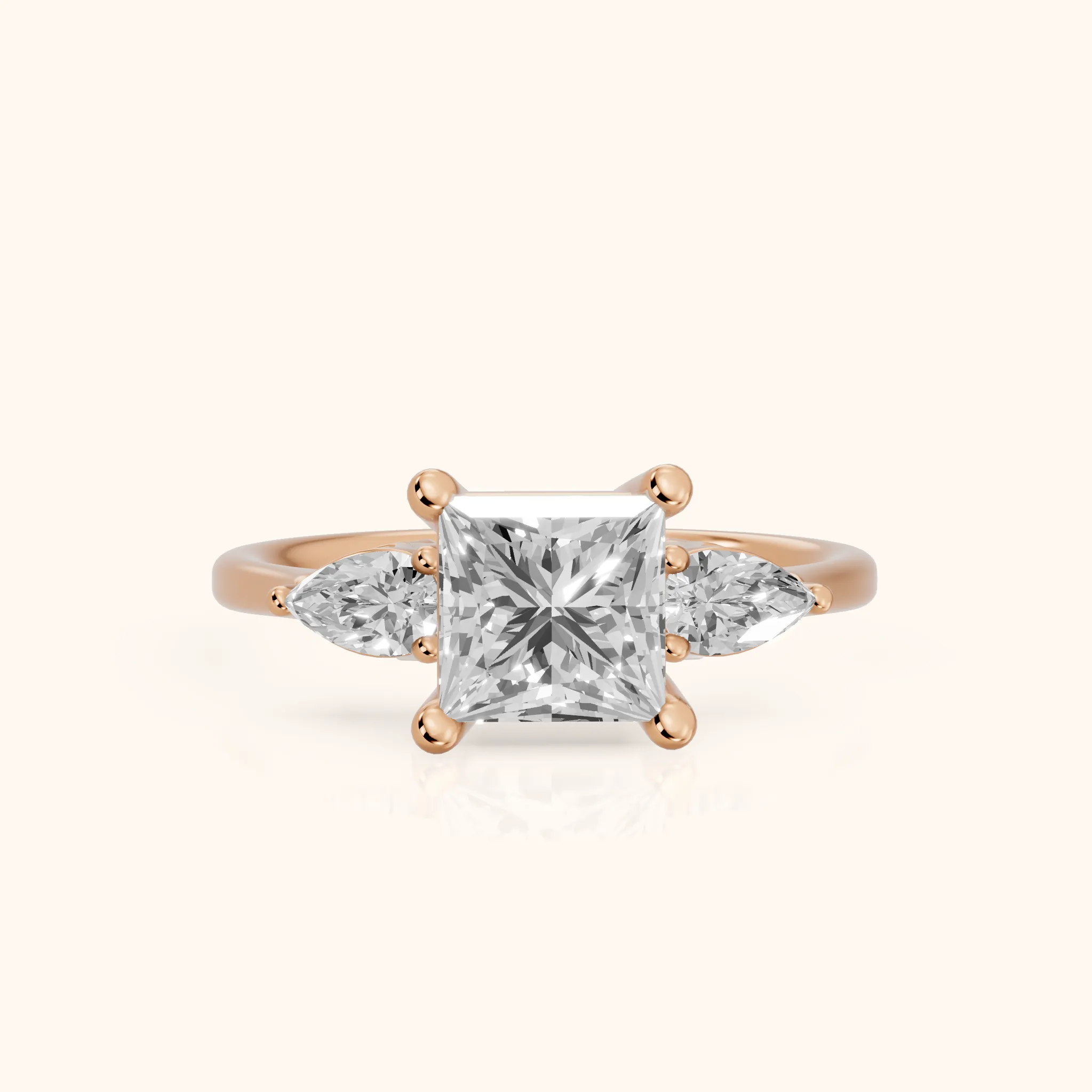 Faye Three-Stone Trellis Princess Diamond Ring in Rose Gold — view 1