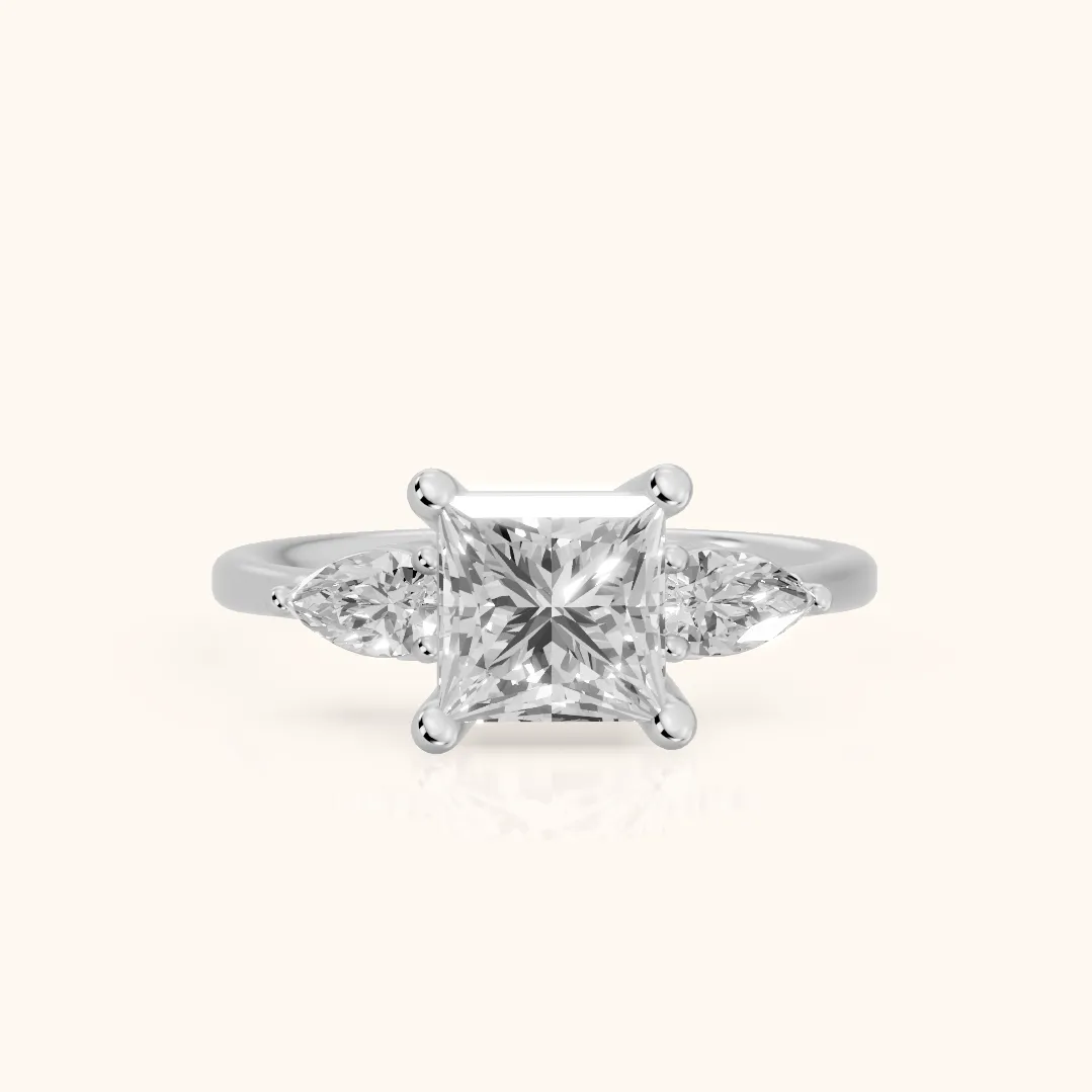 Faye Three-Stone Trellis Princess Diamond Ring in Silver — view 2