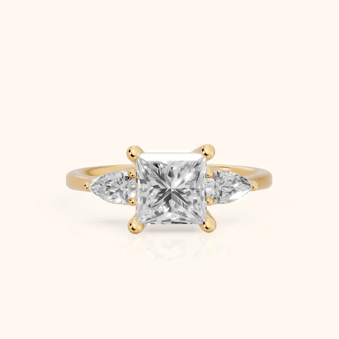 Faye Three-Stone Trellis Princess Diamond Ring in Yellow Gold — view 2