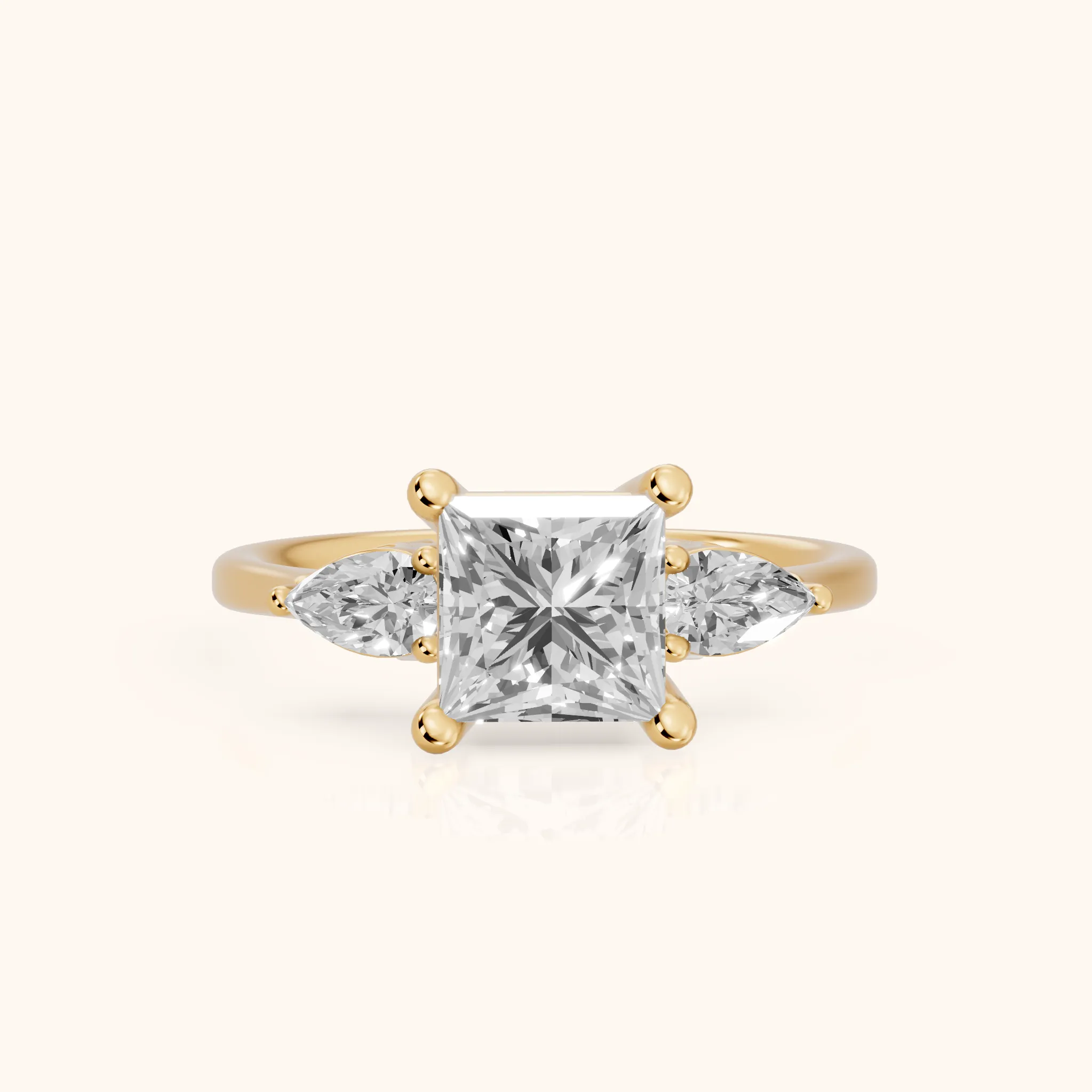 Faye Three-Stone Trellis Princess Diamond Ring in Yellow Gold — view 1