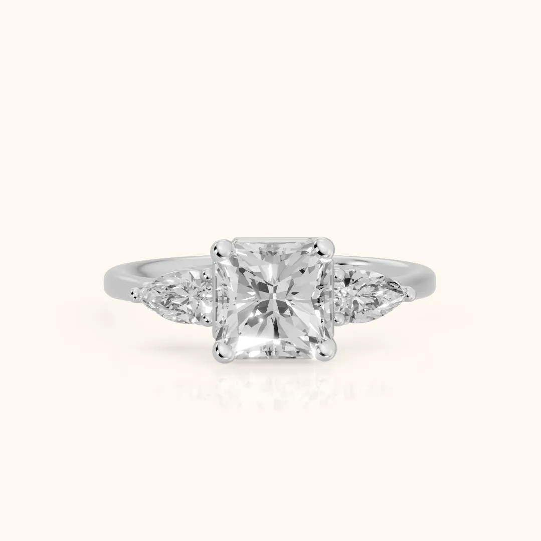 Faye Three-Stone Trellis Radiant Diamond Ring in Silver — view 2