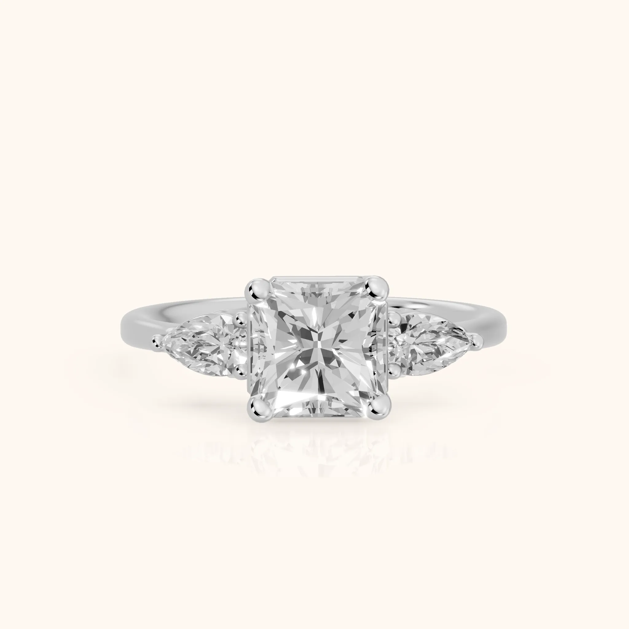 Faye Three-Stone Trellis Radiant Diamond Ring in Silver — view 1