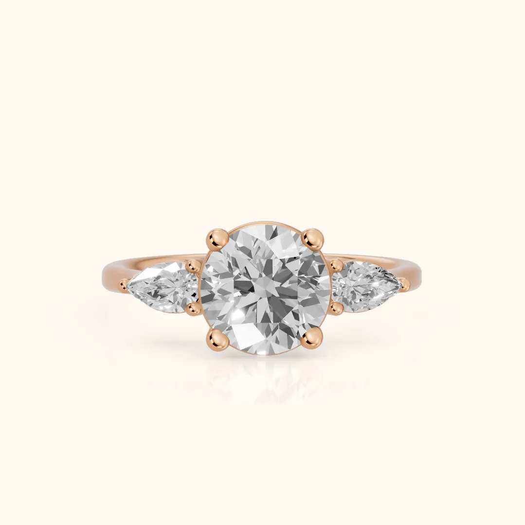 Faye Three-Stone Trellis Round Diamond Ring in Rose Gold — view 2