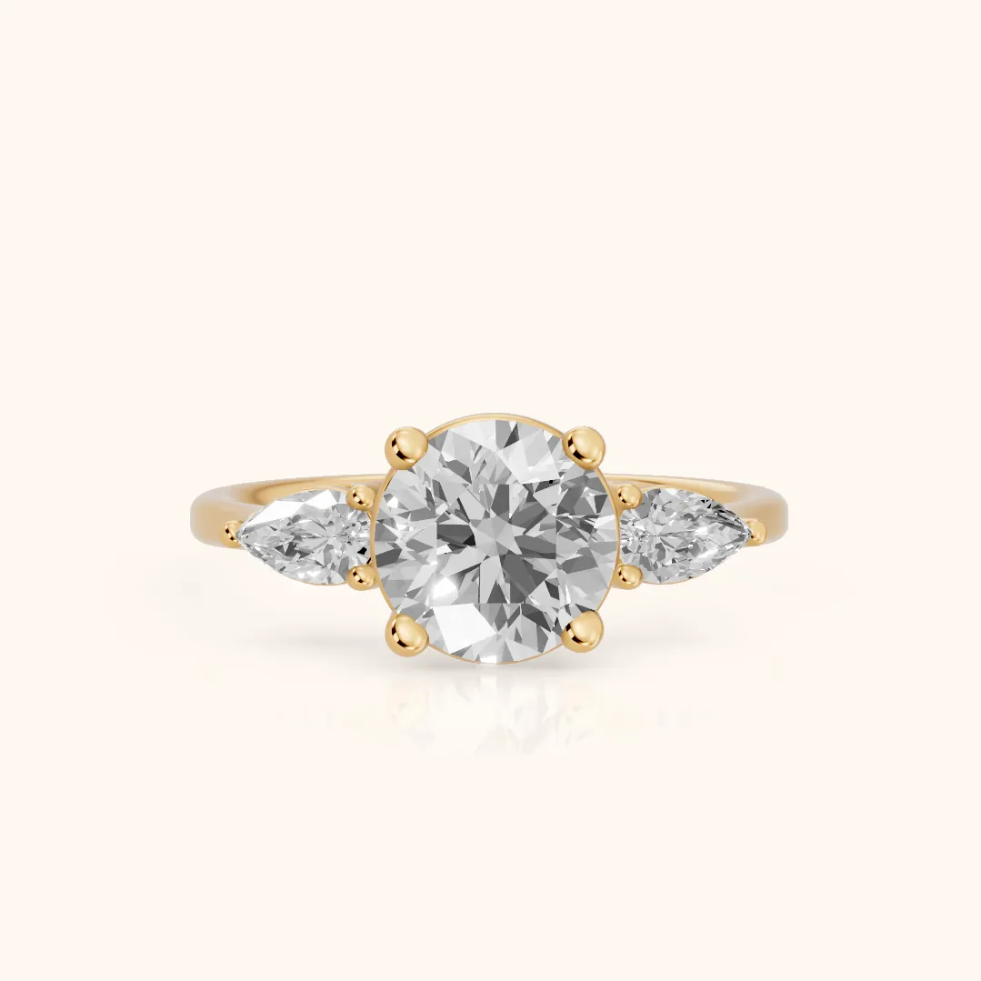 Faye Three-Stone Trellis Round Diamond Ring in Yellow Gold — view 2