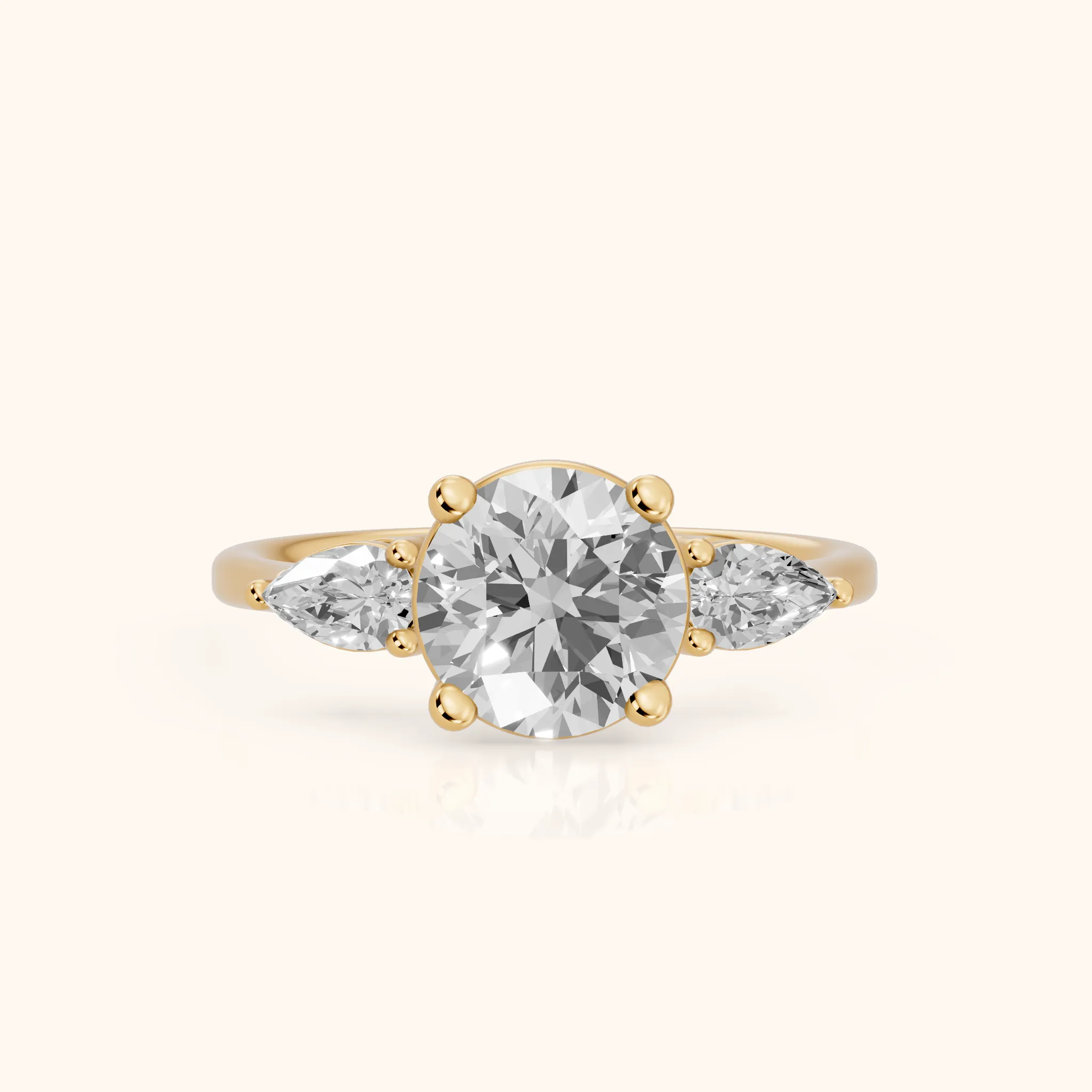 Faye Three-Stone Trellis Round Diamond Ring in Yellow Gold — view 1