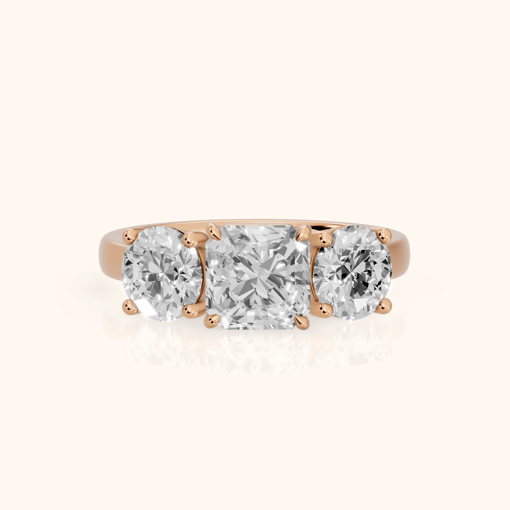 Esme Three-Stone Tapered Asscher Diamond Ring in Rose Gold — view 1