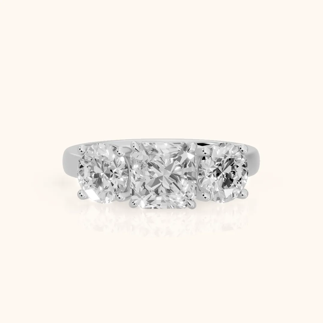 Esme Three-Stone Tapered Asscher Diamond Ring in Silver — view 2