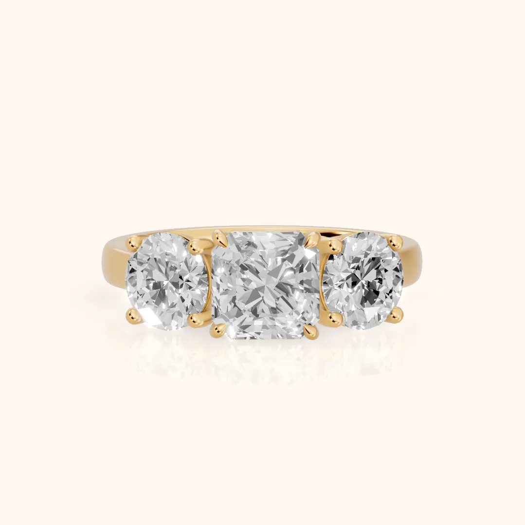 Esme Three-Stone Tapered Asscher Diamond Ring in Yellow Gold — view 2