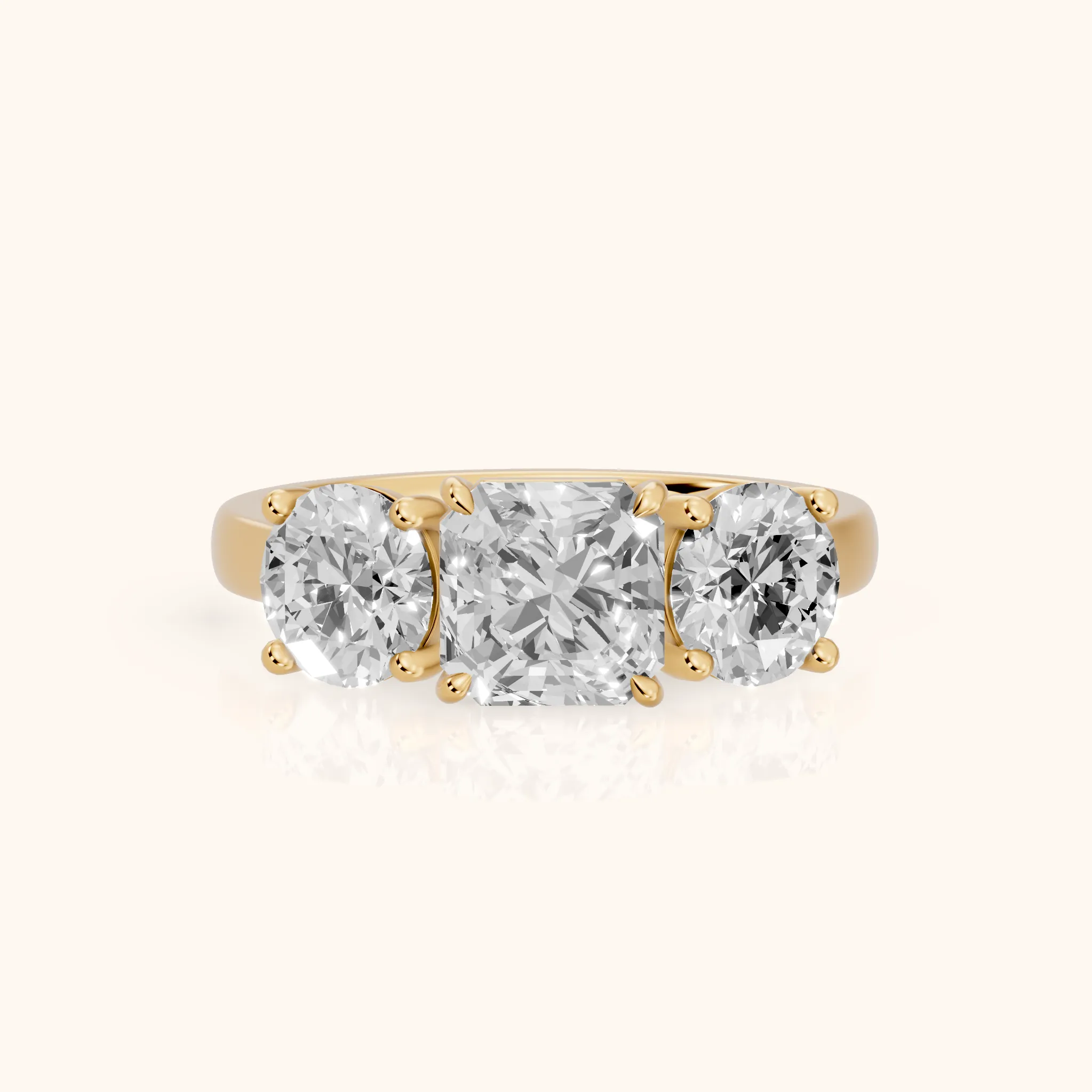 Esme Three-Stone Tapered Asscher Diamond Ring in Yellow Gold — view 1