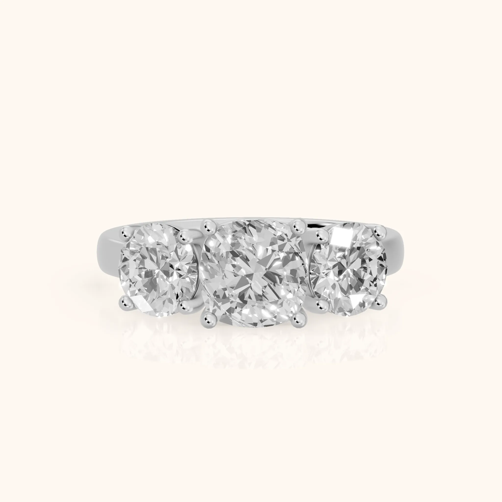 Esme Three-Stone Tapered Cushion Diamond Ring in Platinum — view 1