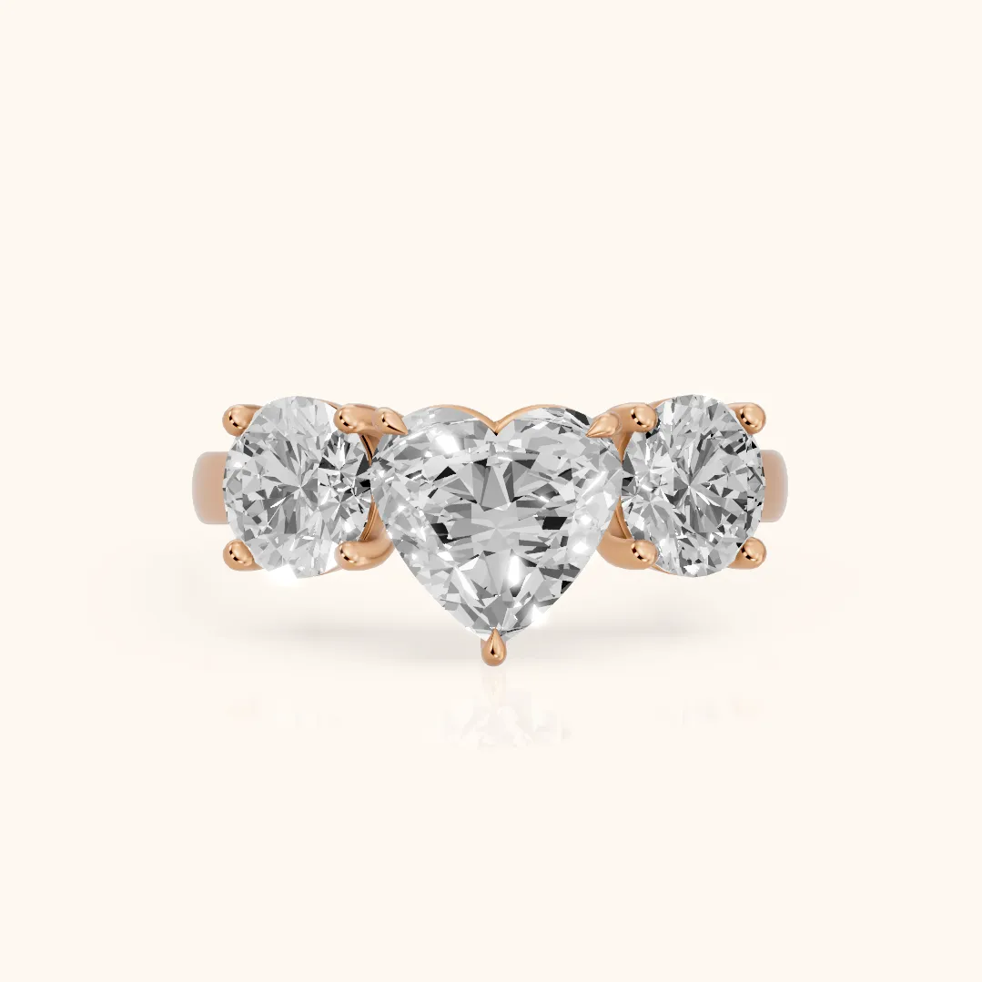 Esme Three-Stone Tapered Heart Diamond Ring in Rose Gold — view 2