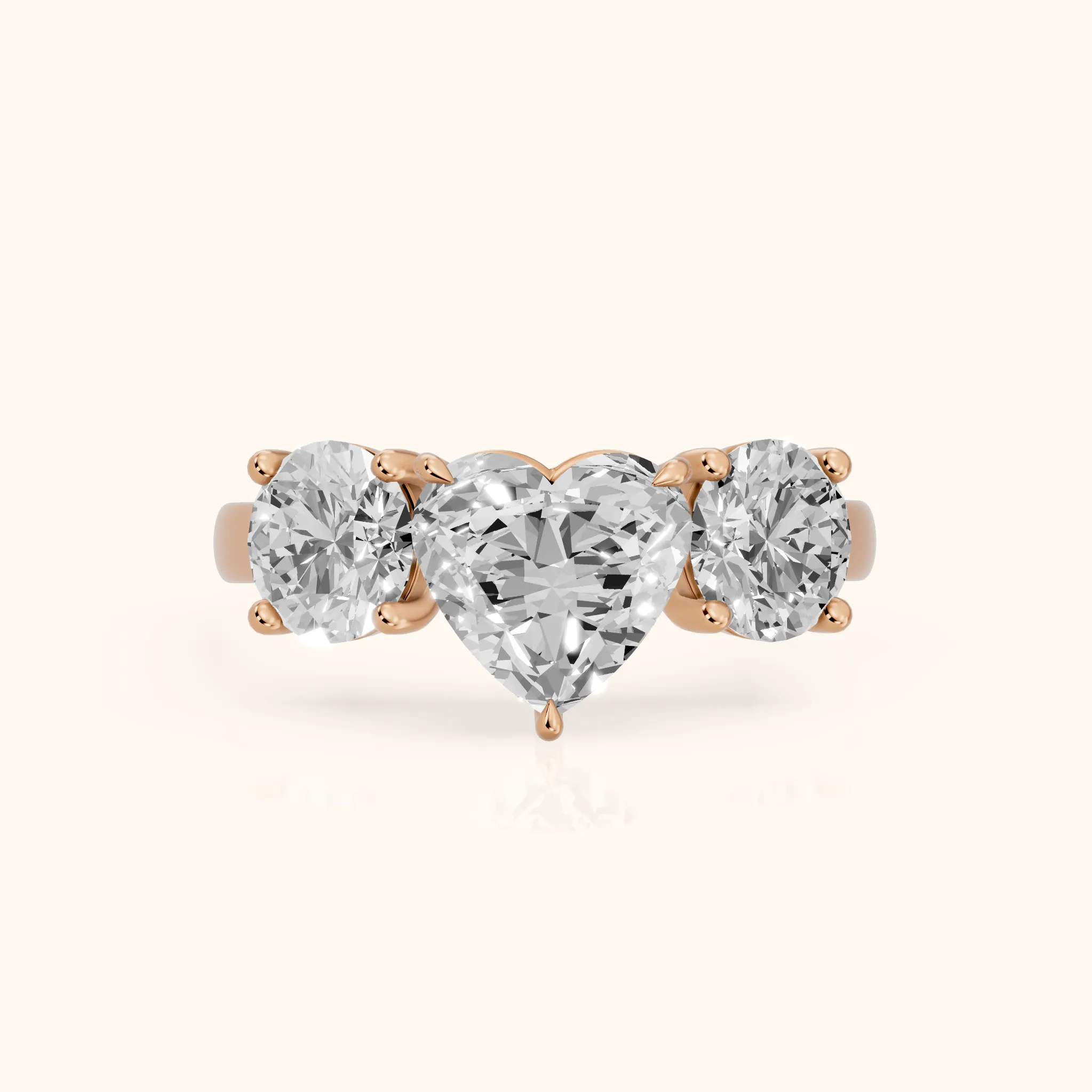 Esme Three-Stone Tapered Heart Diamond Ring in Rose Gold — view 1