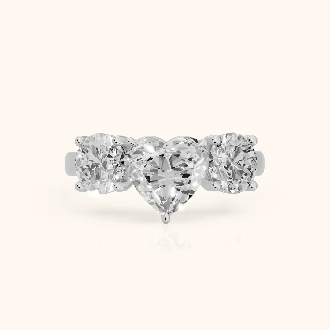 Esme Three-Stone Tapered Heart Diamond Ring in Silver — view 2