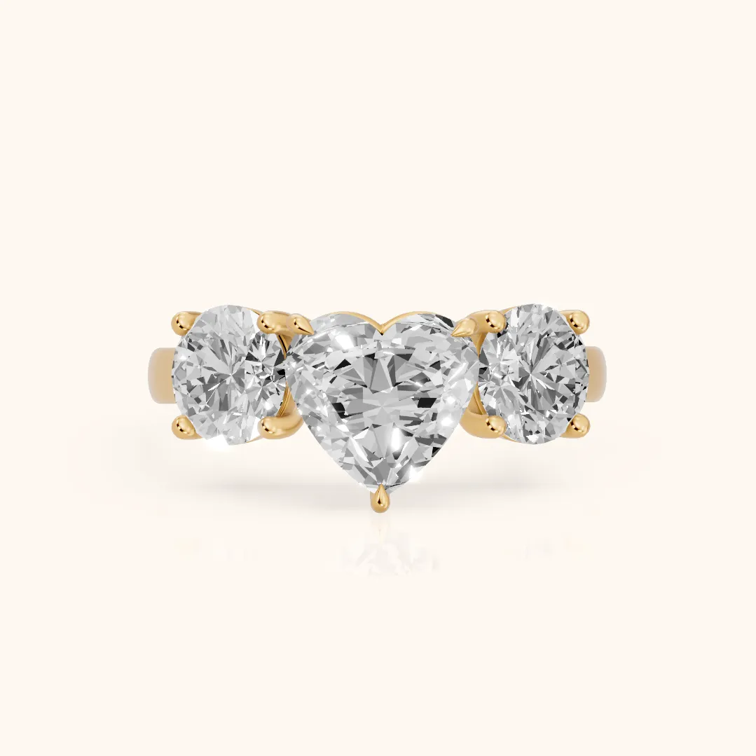 Esme Three-Stone Tapered Heart Diamond Ring in Yellow Gold — view 2