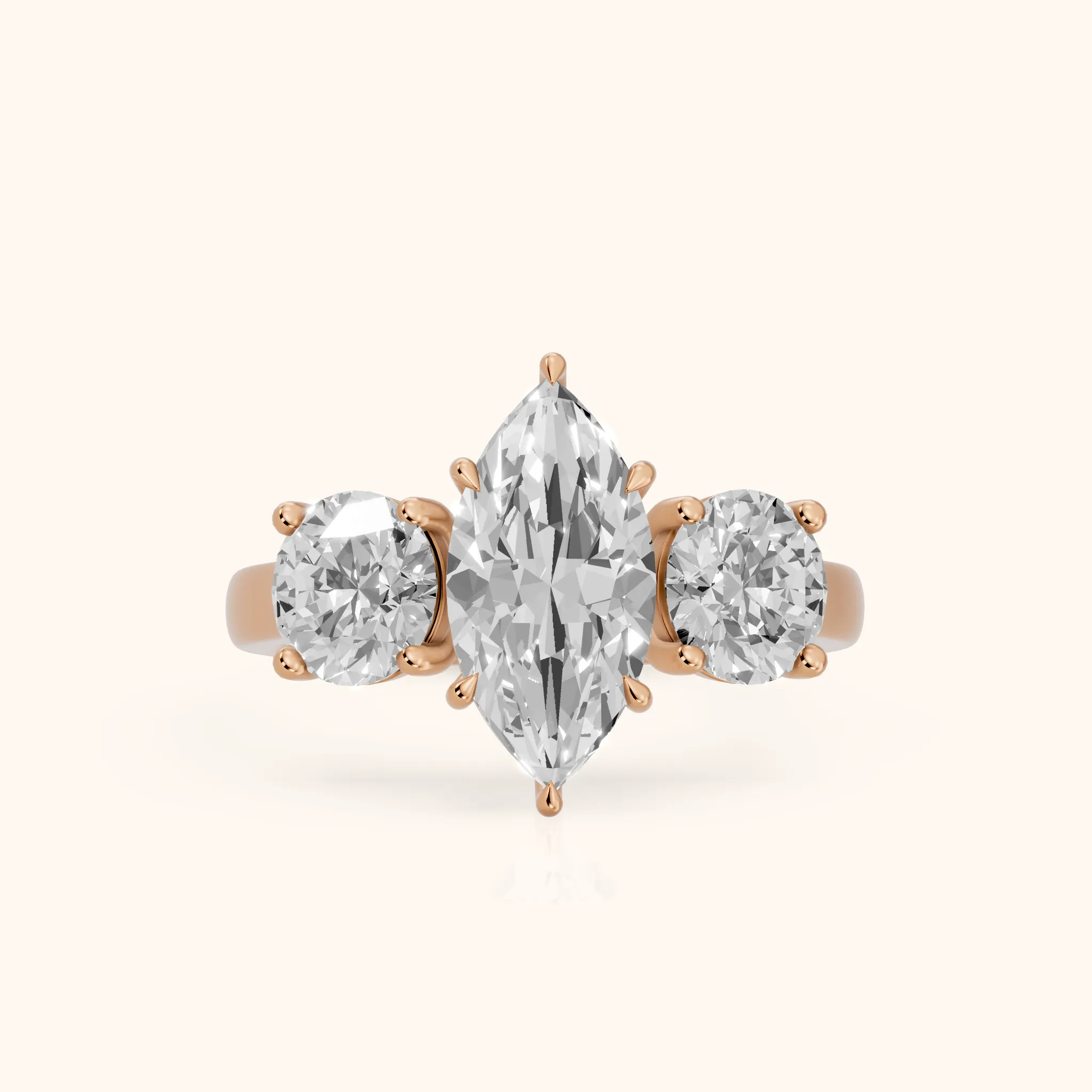 Esme Three-Stone Tapered Marquise Diamond Ring in Rose Gold — view 1