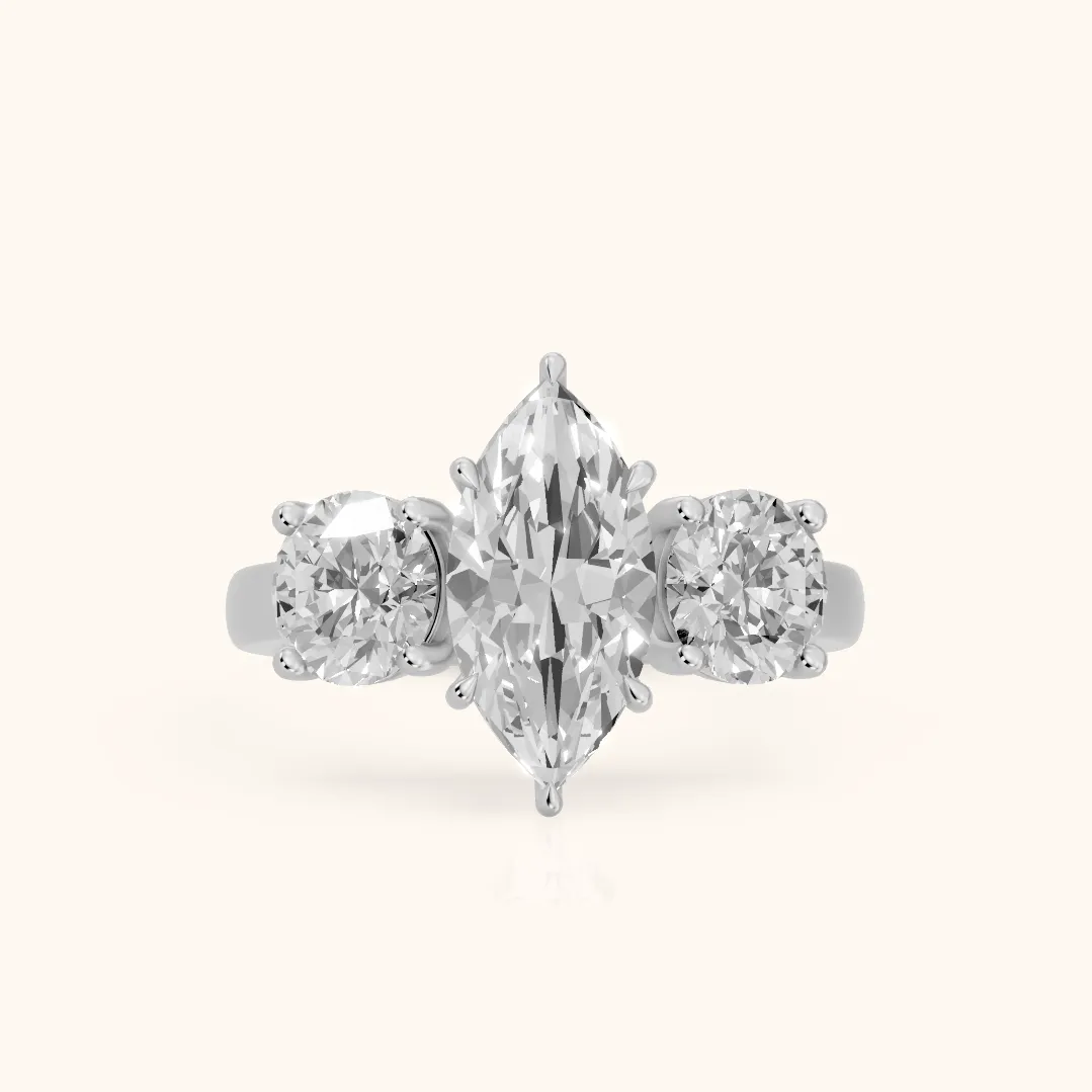 Esme Three-Stone Tapered Marquise Diamond Ring in Silver — view 2
